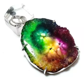 Подвеска из натурального радужного солнечного кварца ручной работы из стерлингового серебра 925 пробы 2,44 дюйма T1R81