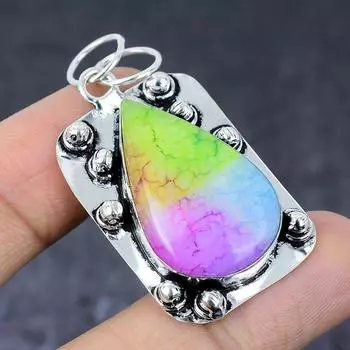 Подвеска из натурального радужного солнечного кварца ручной работы из стерлингового серебра 925 пробы 2,05 дюйма W8e68