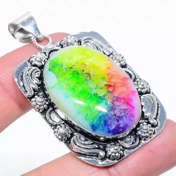 Подвеска из натурального радужного солнечного кварца из стерлингового серебра 925 пробы 2,21 дюйма y9M23