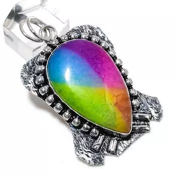 Подвеска из натурального радужного солнечного кварца ручной работы из стерлингового серебра 925 пробы 2,36 дюйма I9u10