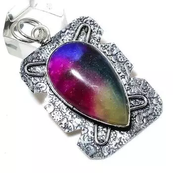 Подвеска из натурального радужного солнечного кварца ручной работы из стерлингового серебра 925 пробы 2,36 дюйма H4A47