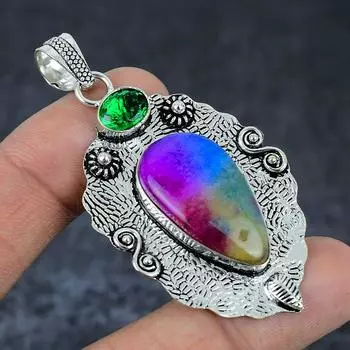Подвеска из натурального радужного солнечного кварца из стерлингового серебра 925 пробы 2,60 дюйма n0Q62