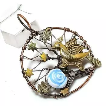 Подвеска из натурального резного цветка с медной проволокой 2,17 дюйма s3L48