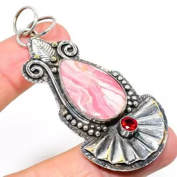 Подвеска из натурального родохрозита, граната, стерлингового серебра 925 пробы, 2,88 дюйма, T8W10