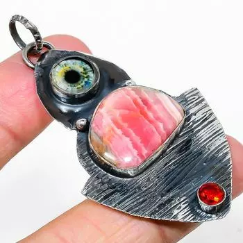 Подвеска из натурального родохрозита, граната, стерлингового серебра 925 пробы, 2,68 дюйма, диаметр 1 м35