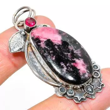 Подвеска из натурального родонита, розового рубиллита, стерлингового серебра 925 пробы, 2,32 дюйма, K5i24