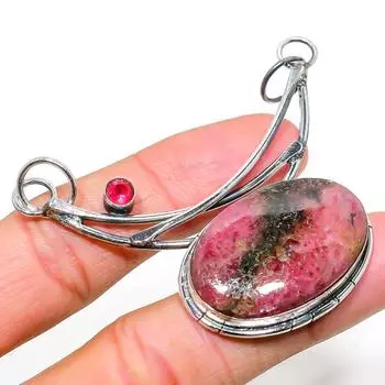 Подвеска из натурального родонита, розового рубиллита, стерлингового серебра 925 пробы, 2,52 дюйма, m3n69