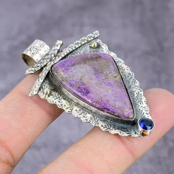 Подвеска из натурального российского чароита и топаза из стерлингового серебра 925 пробы 2,37 дюйма k2T35