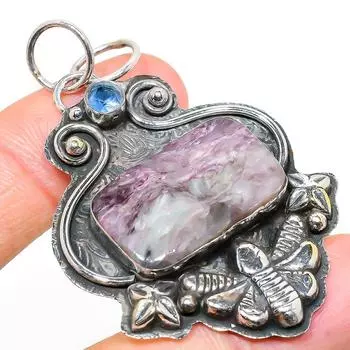 Подвеска из натурального российского чароита и топаза из стерлингового серебра 925 пробы 2,44 дюйма Y7d10