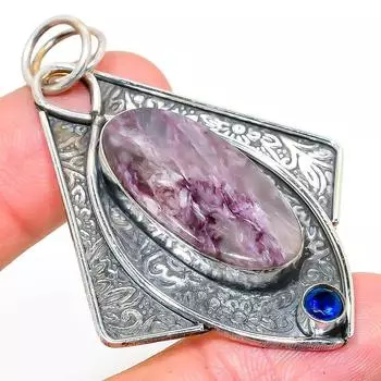 Подвеска из натурального российского чароита и топаза из стерлингового серебра 925 пробы 2,52 дюйма P7y29