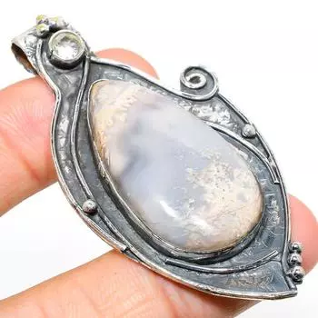 Подвеска из натурального российского дендритного камня топаз из стерлингового серебра 925 пробы 2,60 дюйма c0M04