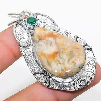 Подвеска из натурального российского дендритного серебра 925 пробы с диопсидом 2,48 дюйма Y5j36