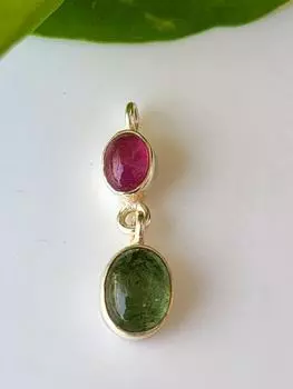 Подвеска из натурального розово-зеленого турмалина из стерлингового серебра 925 пробы 1,1 дюйма, подарок 1.1