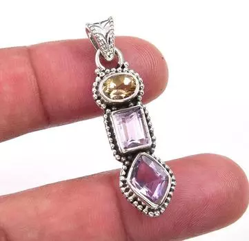 Подвеска из натурального розового аметиста, цитрина из стерлингового серебра 925 пробы 1,50 дюйма n1Z76