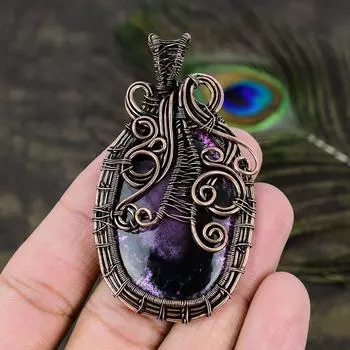 Подвеска из натурального розового дендритового драгоценного камня ручной работы из медной проволоки 2,84 q8V12