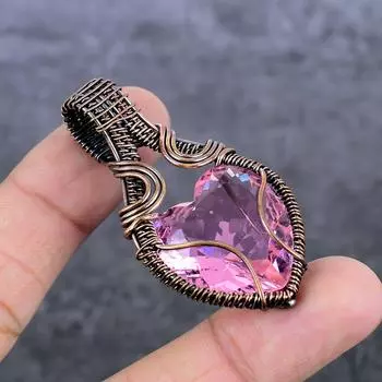 Подвеска из натурального розового драгоценного камня кунцита в виде медной проволоки 2,21 дюйма V2a49