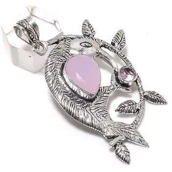 Подвеска из натурального розового халцедона и кунцита из стерлингового серебра 925 пробы 2,56 дюйма i1m61
