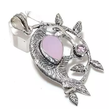 Подвеска из натурального розового халцедона и кунцита из стерлингового серебра 925 пробы 2,56 дюйма l2y26