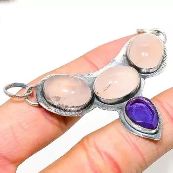Подвеска из натурального розового кварца, аметиста, стерлингового серебра 925 пробы, 1,97 дюйма, q4D16