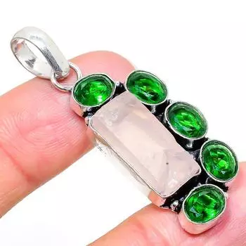 Подвеска из натурального розового кварца, диопсид, серебро 925 пробы, 1,97 дюйма, Q1K92