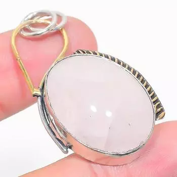 Подвеска из натурального розового кварца, двухцветное серебро 925 пробы, 1,97 дюйма, r4Q26