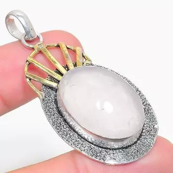 Подвеска из натурального розового кварца, двухцветное серебро 925 пробы, 2,32 дюйма, D1p48