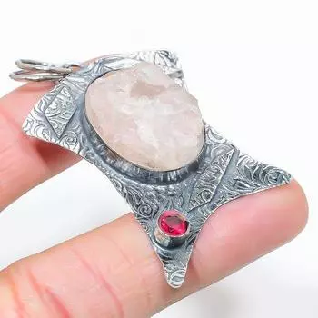 Подвеска из натурального розового кварца, граната, стерлингового серебра 925 пробы, 2,36 дюйма, t2a13