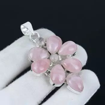 Подвеска из натурального розового кварца и лунного камня из стерлингового серебра 925 пробы — цветочный дизайн ручной работы, идеально подходит для подарков и повседневного ношения в качестве ювелирного подарка 2 розовый