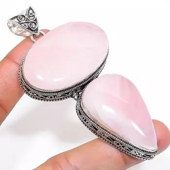 Подвеска из натурального розового кварца из стерлингового серебра 925 пробы 3,43 дюйма P8E16