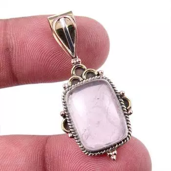 Подвеска из натурального розового кварца из стерлингового серебра 925 пробы в двух тонах 1,50 дюйма z3H22