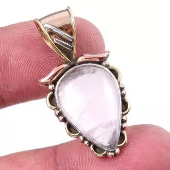 Подвеска из натурального розового кварца из стерлингового серебра 925 пробы в двух тонах 1,25 дюйма j6z47