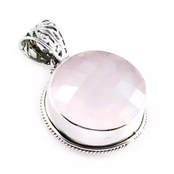 Подвеска из натурального розового кварца из стерлингового серебра 925 пробы 1,4 дюйма g8O50