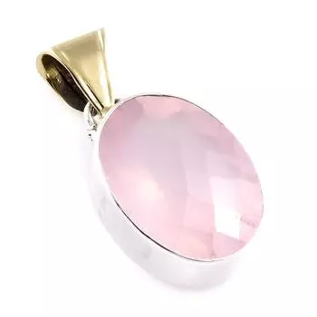 Подвеска из натурального розового кварца из стерлингового серебра 925 пробы в двух тонах 1,4 t4i73