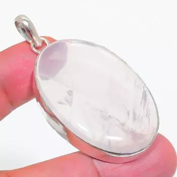 Подвеска из натурального розового кварца из стерлингового серебра 925 пробы 2,25 дюйма P1v77