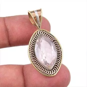 Подвеска из натурального розового кварца из стерлингового серебра 925 пробы в двух тонах 1,50 дюйма q6O15