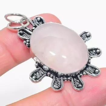 Подвеска из натурального розового кварца ручной работы из стерлингового серебра 925 пробы 2,17 дюйма B7A48