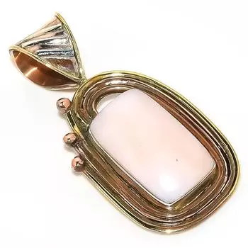 Подвеска из натурального розового опала, двухцветная, из стерлингового серебра 925 пробы, 1,75 дюйма, o5I81