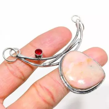 Подвеска из натурального розового опала, граната, стерлингового серебра 925 пробы, 2,84 дюйма, S7a79