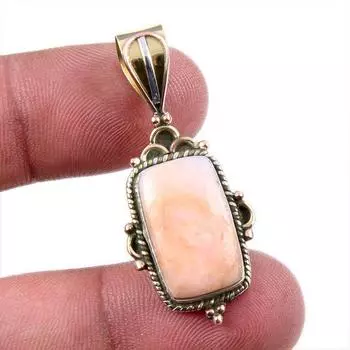 Подвеска из натурального розового опала из стерлингового серебра 925 пробы в двух тонах 1,75 дюйма g9K69
