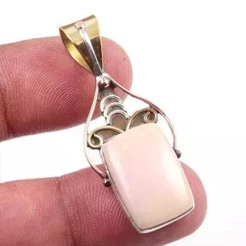 Подвеска из натурального розового опала из стерлингового серебра 925 пробы в двух тонах 1,75 дюйма z0L81