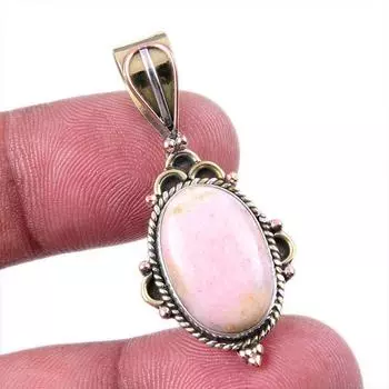 Подвеска из натурального розового опала из стерлингового серебра 925 пробы в двух тонах 1,50 дюйма u4o87