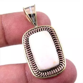 Подвеска из натурального розового опала из стерлингового серебра 925 пробы в двух тонах 1,50 дюйма M3W08