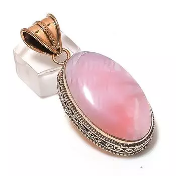 Подвеска из натурального розового опала из меди ручной работы 2,21 дюйма Q0w11