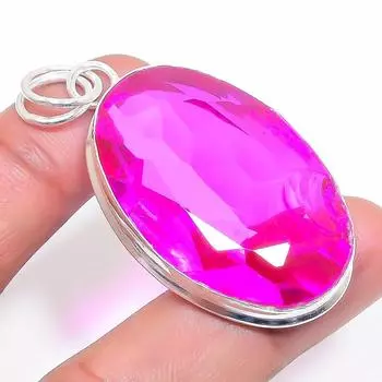 Подвеска из натурального розового рубиллита из стерлингового серебра 925 пробы 2,21 дюйма O6G04