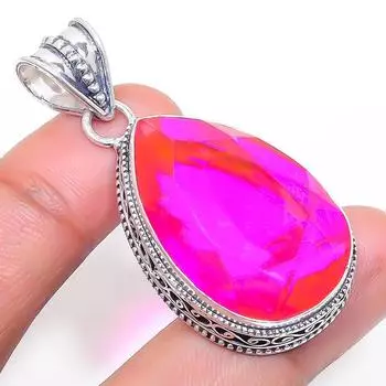 Подвеска из натурального розового рубиллита из стерлингового серебра 925 пробы 1,97 дюйма n2b54