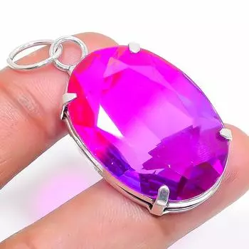 Подвеска из натурального розового рубиллита из стерлингового серебра 925 пробы 1,89 дюйма q3g90