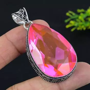 Подвеска из натурального розового рубиллита из стерлингового серебра 925 пробы 2,48 дюйма h4Q52