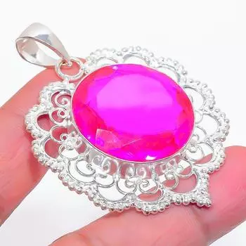 Подвеска из натурального розового рубиллита из стерлингового серебра 925 пробы 2,29 дюйма l6g07