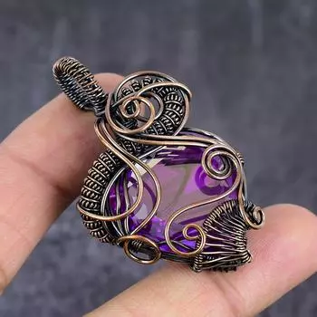 Подвеска из натурального розового рубиллита с медной проволокой 2,17 дюйма E2e19