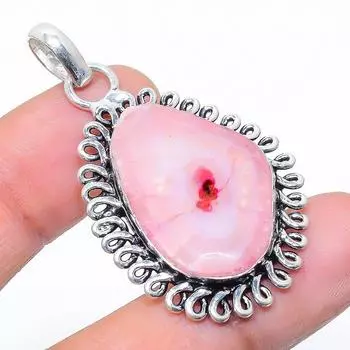 Подвеска из натурального розового солнечного кварца из стерлингового серебра 925 пробы 1,77 дюйма w9n55